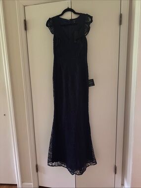 Lulu's Navy Lace Maxi Dress with Cap Sleeves